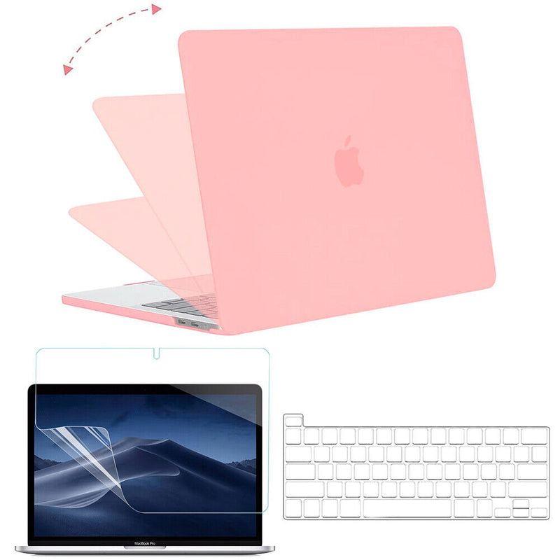 For 2020 MacBook Pro A2289 & A2251 Pink Rubberized Hard Shell+KB Film+LCD Film