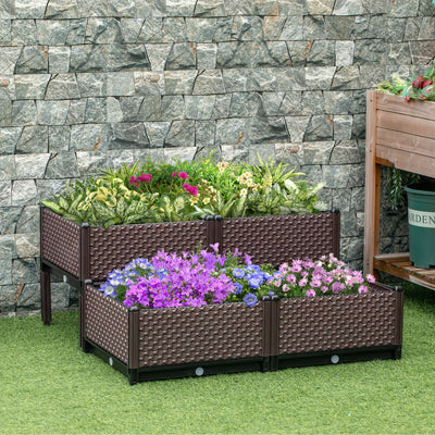 Set of 4 Raised Garden Bed DIY Elevated Planter Box with Self-Watering Design