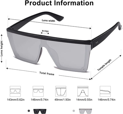 YellowPrice Oversized Rimless Sunglasses Square Flat Top Shades UV400 Protection