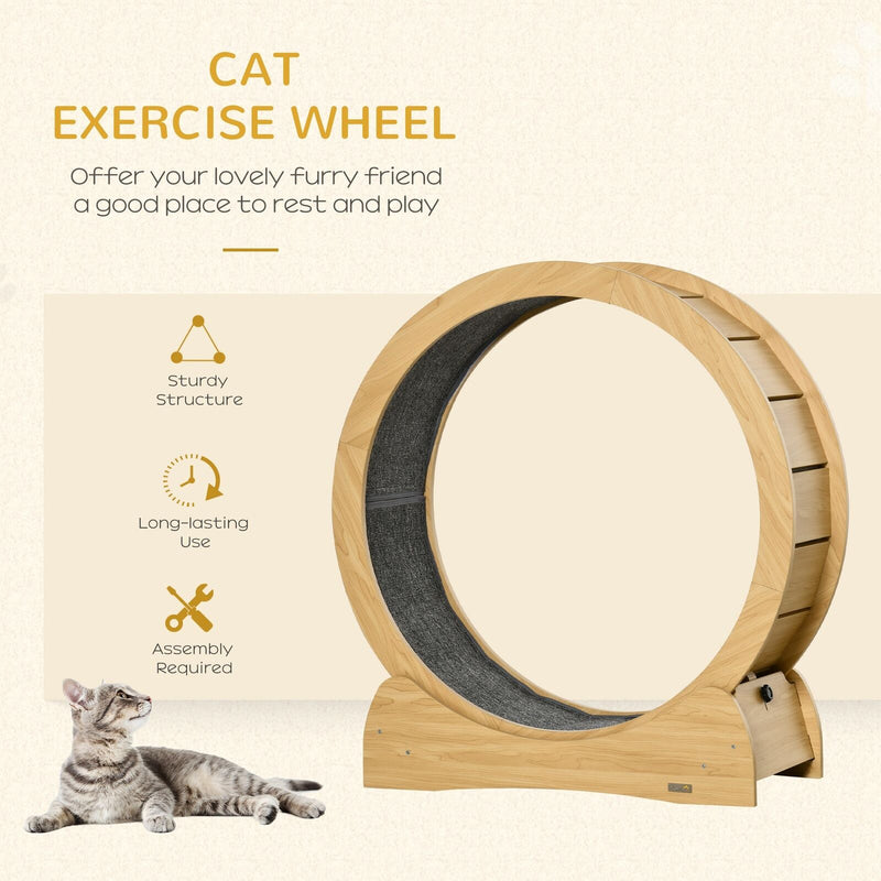 Cat Exercise Wheel Treadmill with Natural Wood Grain, Cat Spinning Wheel