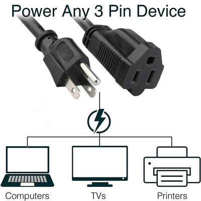 UL&CUL Listed 6inch Power Extension Cord, Universal 3 Prong 125V 13A Cable-Black