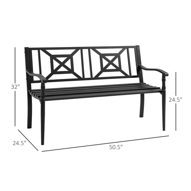 Steel Garden Bench Outdoor Patio Bench for Lawn Deck Yard Porch Entryway Black