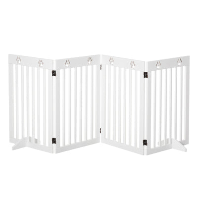 24&quot; Wooden 4 Panel Pet Gate, Folding Dog Safety Fence for Smaller Dogs, White 196393070871