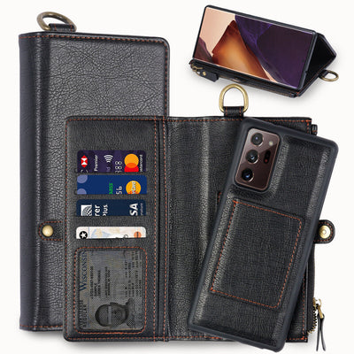 Multi-functional Leather Wallet Case Cover + Glass Film for Galaxy Note20 / 20U