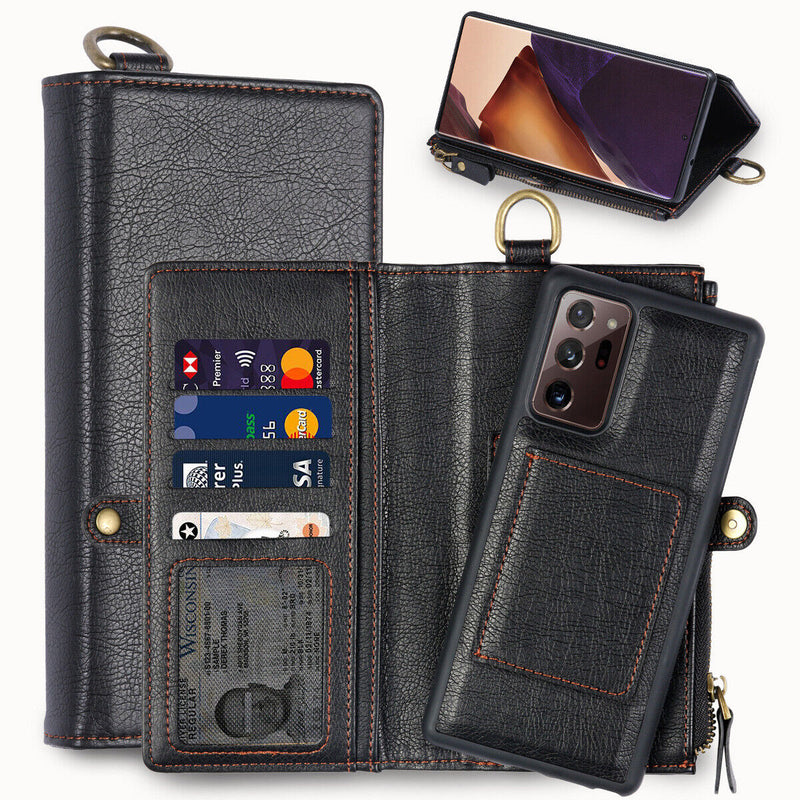 Multi-functional Leather Wallet Case Cover + Glass Film for Galaxy Note20 / 20U