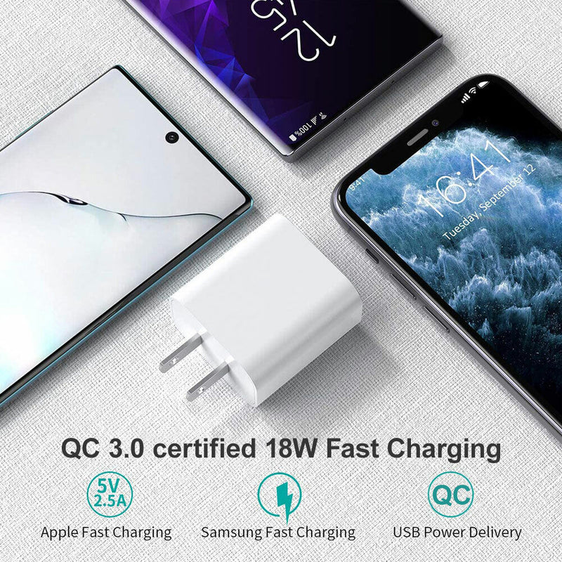 Qualcomm Certified USB Wall Charger Quick Charge 3.0 + USB 3.0 Charging Cable CA