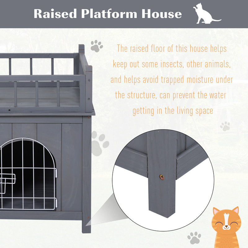 PawHut 2-Story Indoor/Outdoor Wood Cat Dog House Shelter 842525146685