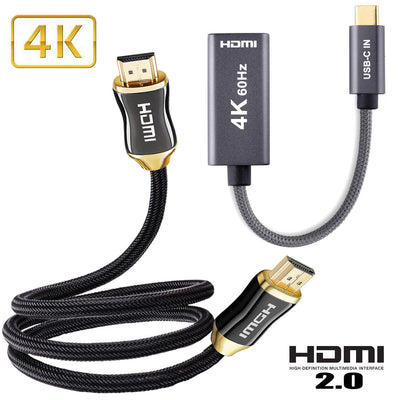 For MacBook Pro/iPad Pro 4K/60Hz USB C to HDMI 2.0 Female Adapter&HDMI 2.0 Cable