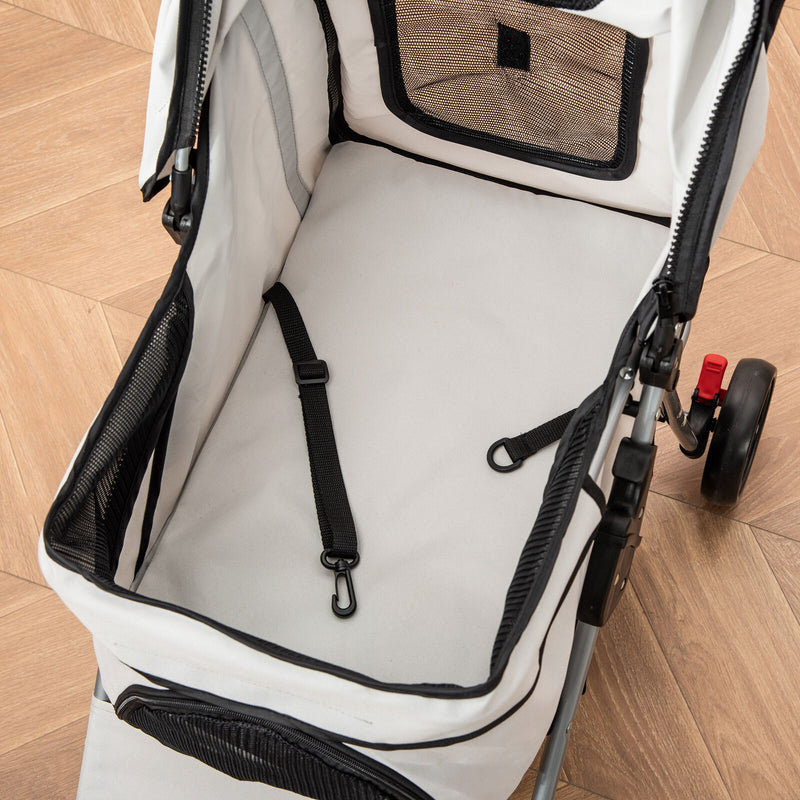 PawHut Cat Dog Carrier Cart Foldable with Storage Basket Cup Holder, Grey