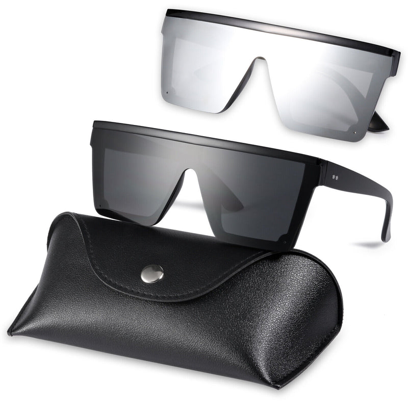 UV400 Flat Top oversized Shield Sunglasses / Trending Big Square Celeb Retro CA