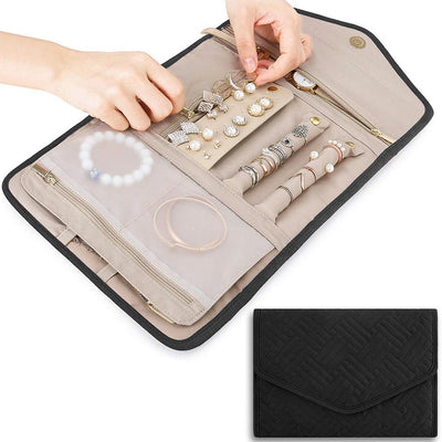 Portable & Practical Pink Jewelry Organizer Roll And 9 Pairs Vivid Stud Earrings