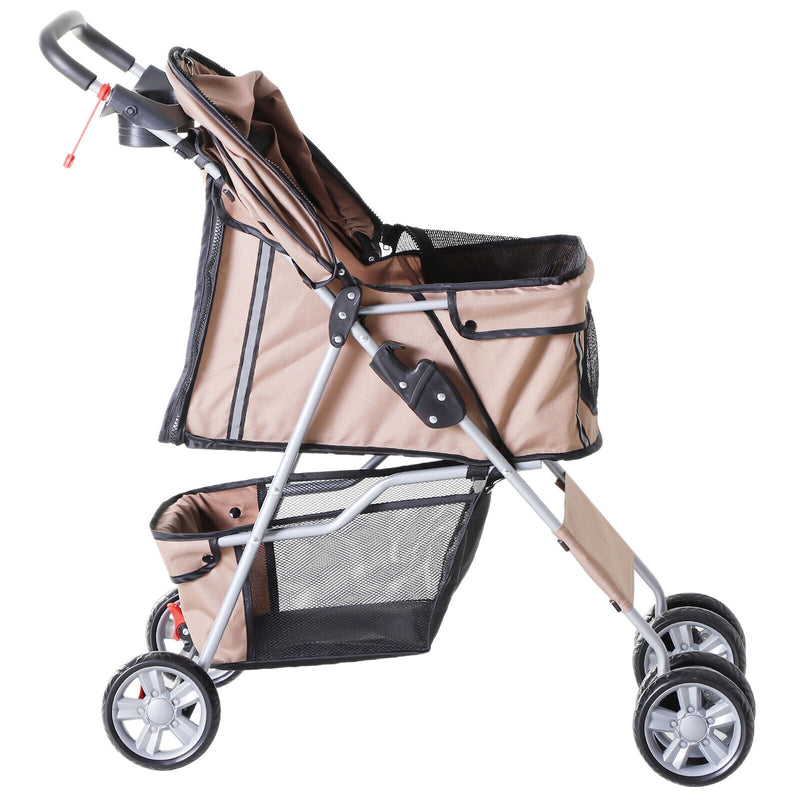 Pet Stroller Cat Dog Foldable Carrier Cart W/ Cup Holder