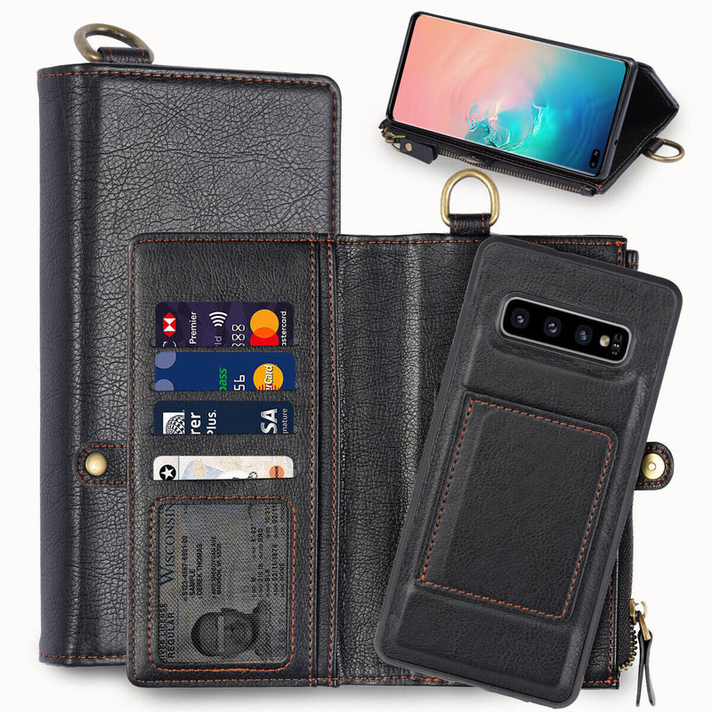 Vintage Leather Wallet Case & 2.5D HD Tempered Glass for Galaxy S10 S10+ S10e