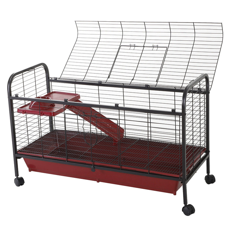 42” Rolling Pet Cage Set for Small Animals with Ramp &amp; Water Feeder 842525138161