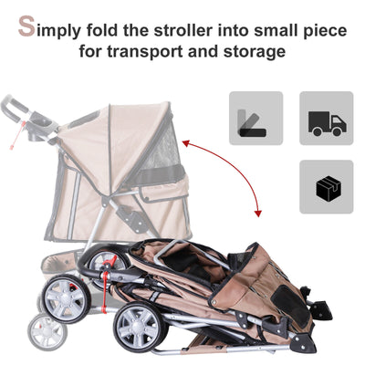 Pet Stroller Cat Dog Foldable Carrier Cart W/ Cup Holder