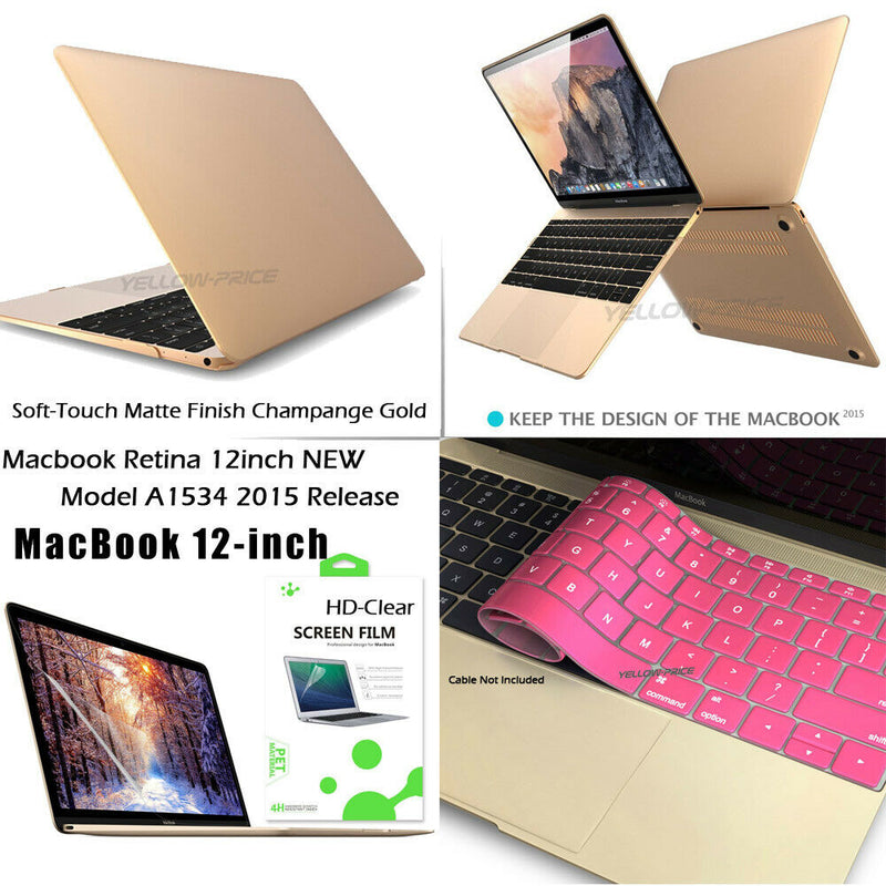 2015 MacBook Retina 12" A1534 Gold Hard Shell+ Keyboard Cover+ Screen Protector