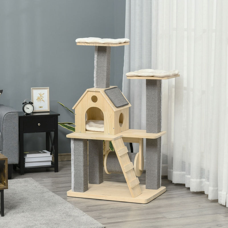 Modern Climbing Activity Cat Tower with Scratching Posts Cat Condo Spinning Toy