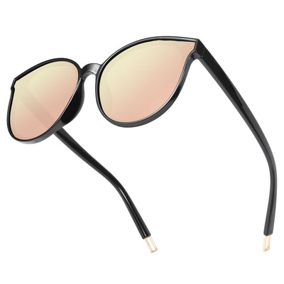 Retro Oversized Cat Eye Polarized Sunglasses w/Mirrored Rose Gold Lens for Women