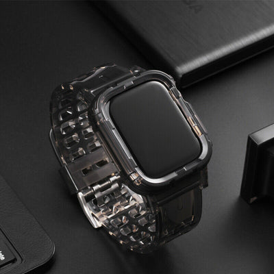 Crystal Rugged Shock Resistant TPU Bumper Case Band for iWatch SE 40/44mm, Black