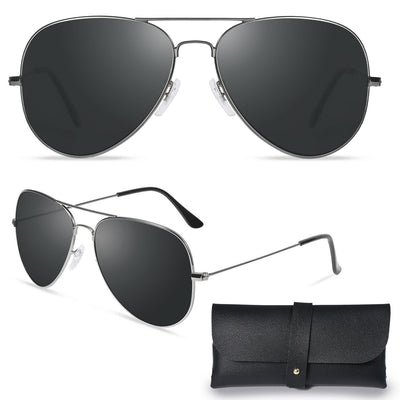 Men's Polarized Pilot Style Classic Aviator Sunglasses with Gun Gray Metal Frame