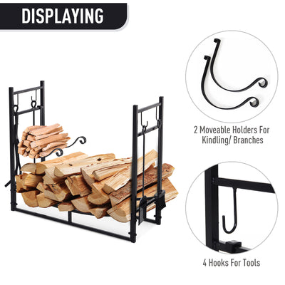 Wood Storage Rack Log Holder with Kindling Holder and 4 Tools Indoor Outdoor