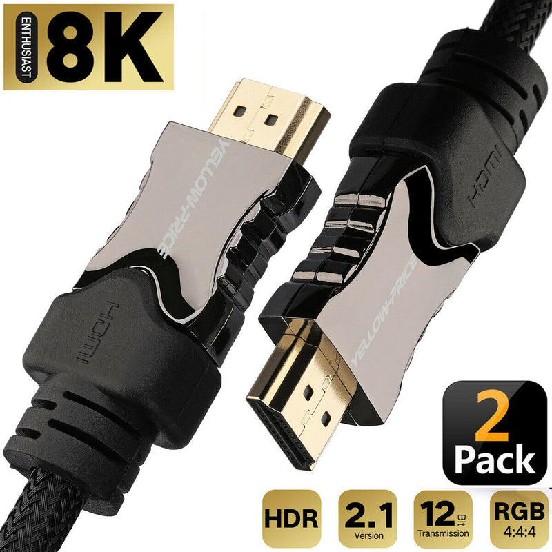2PACK HDMI 2.1 Cable 8K 60Hz 4K 120Hz UHD HDCP 2.2 eARC Dolby Vision Dynamic HDR
