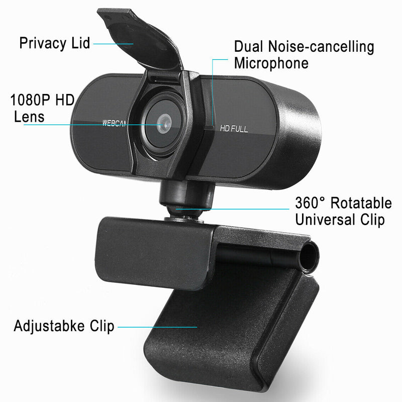 30FPS AutoFocus 1080P USB 2.0 Webcam Built-in Stereo Noise Reduction Microphone