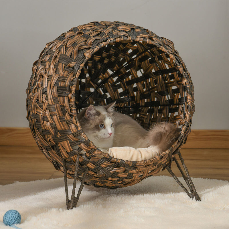 Rattan Basket Pet Dome and Animal Bed, with Metal Tripod for Stability, Brown