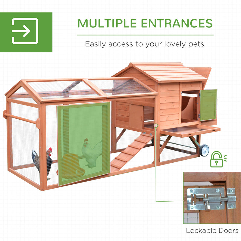 Fir Wood Hen House with Outdoor Run Ramp Lockable Doors and Perch, Natural 700729272251