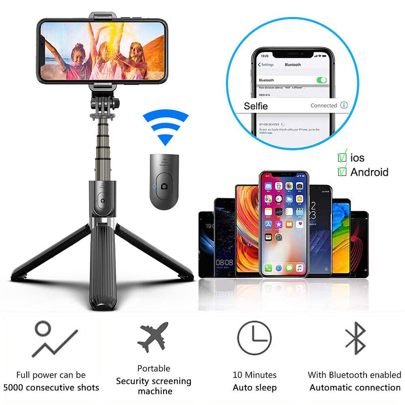 3 in 1 Mini Extendable Bluetooth Selfie Stick Tripod for iPhone 12/11/Xs/XR/8/7