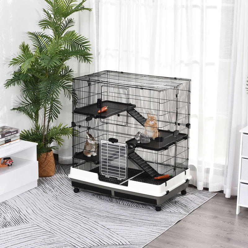 Small Animal Cage Rolling Rabbit Pet Play House w/ Platform Ramp Removable Tray 842525115650