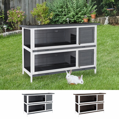 Wooden Rabbit Hutch w/ Dividers Asphalt Roof for Small Animals &amp; Outdoors