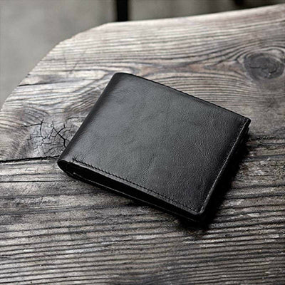 Mens RFID Blocking Bifold Wallet Soft 100% Genuine Leather with ID Window- Black