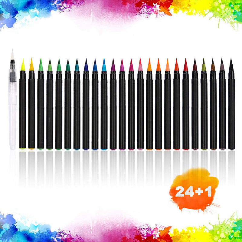 24 Colors Watercolor Brush Pens Nontoxic for Drawing Calligraphy Coloring, CA