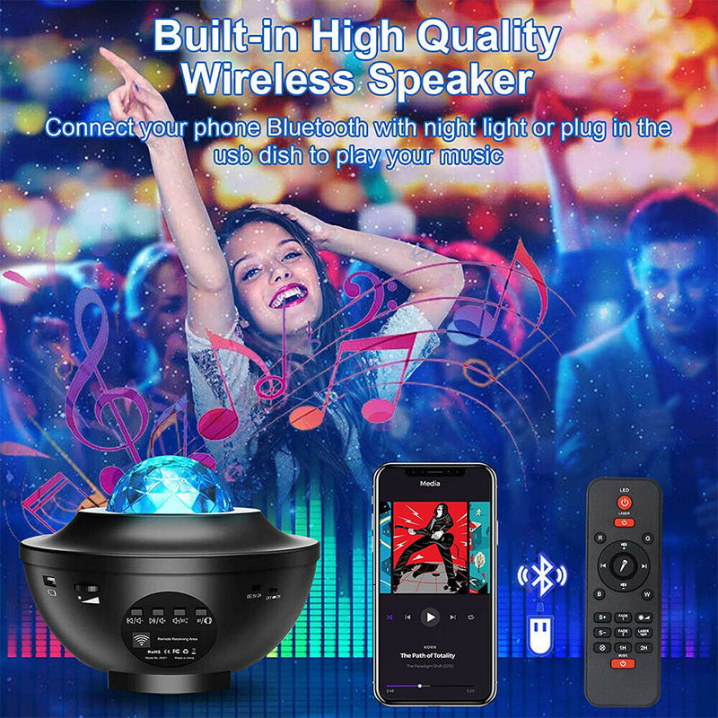 LED Star Light Projector Music Player w/ Bluetooth 5.0 & Timer & Remote Control