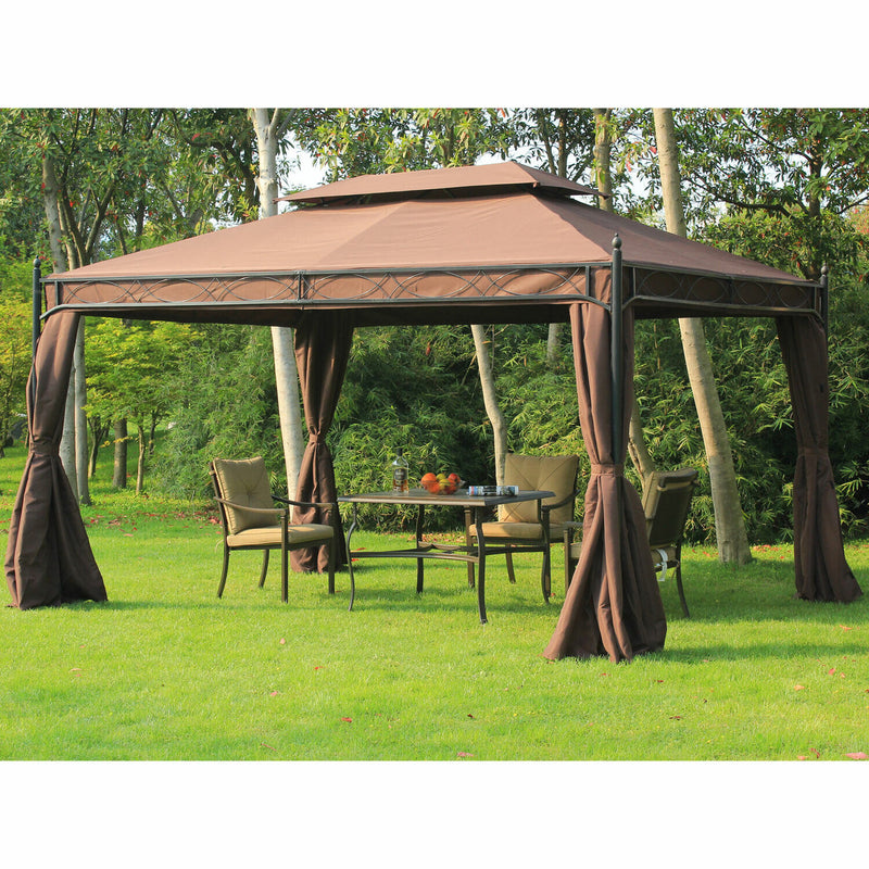 10x13ft Garden Gazebo Patio Double-Tiered Canopy Backyard Coffee