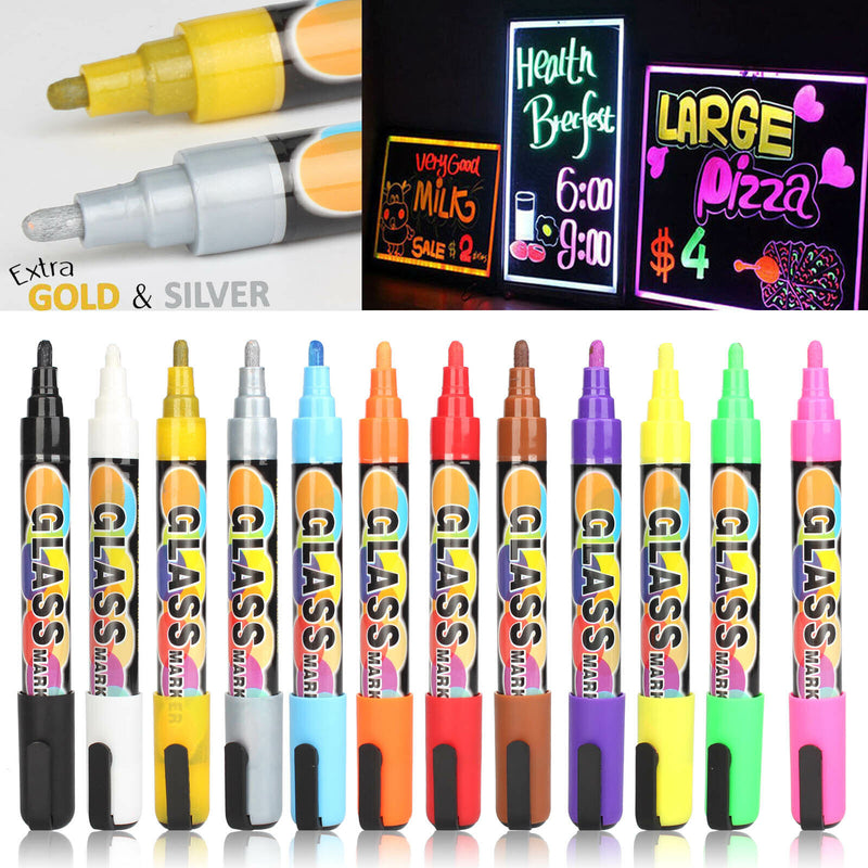 Erasable Liquid Chalk Markers - Reversible Tip (12 Pack) - (Multicolored, 6mm)