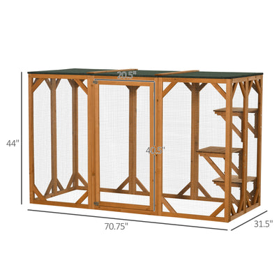 Cat Cage Wooden Pet Enclosure with Waterproof Roof, Platforms, Lock, Orange 196393161371