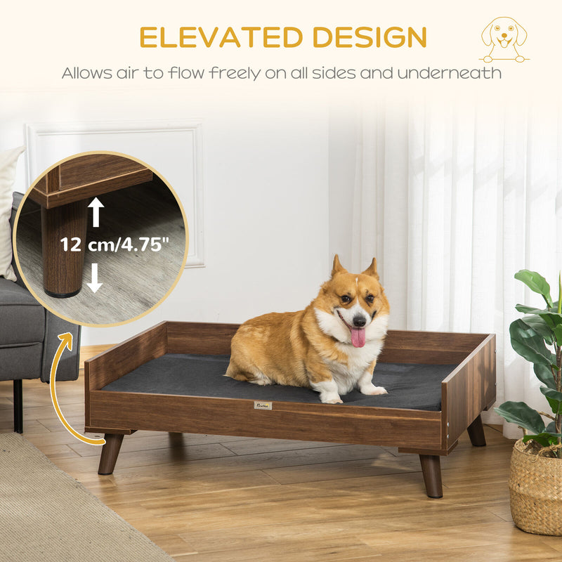 Elevated Dog Bed with Soft Sponge Cushion, Modern Wood Dog Bed /w Steel Legs 196393252734