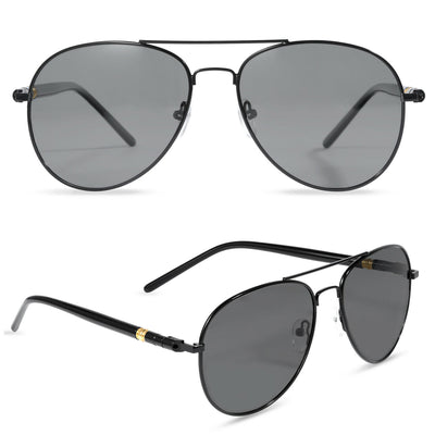 Photochromic Sunglasses, Aviator Polarized Driving Glasses w/Large Metal Frame
