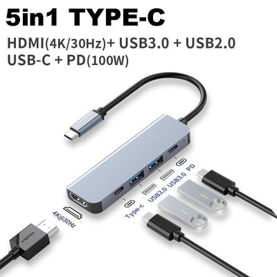 3/5/6/7/8in 1 Type C Hub to USB 3.0 HDMI PD Adapter Docking Station for MacBook