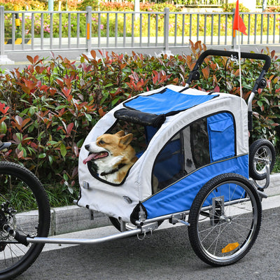 2in1 Pet Dog Bike Bicycle Trailer Stroller Jogger w/Suspension Blue Grey