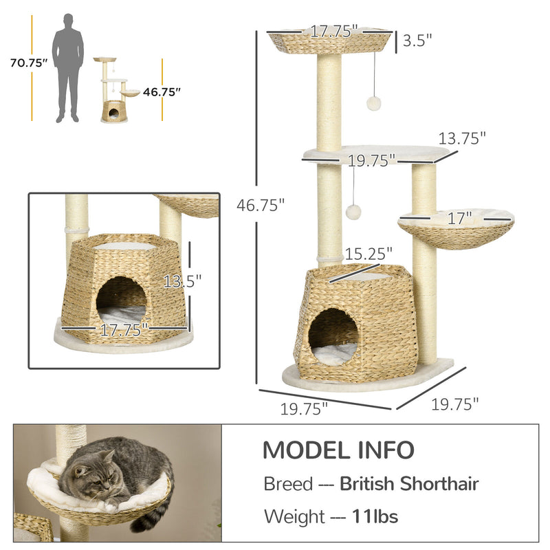 47&quot; Cat Tree Activity Center Climbing Toy w/ Scratching Posts, Balls Bed Condo