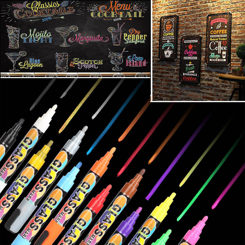 NEW 12 Colors Sets Liquid Chalk Art Marker Pens Boxed Metal Glass LED Writin-6mm