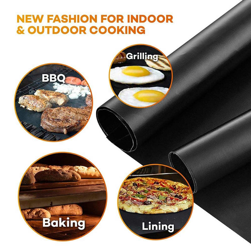 Grill Mats Set of 6 Non Stick Barbecue BBQ Cooking Pad Mat Bake Reusable Garden