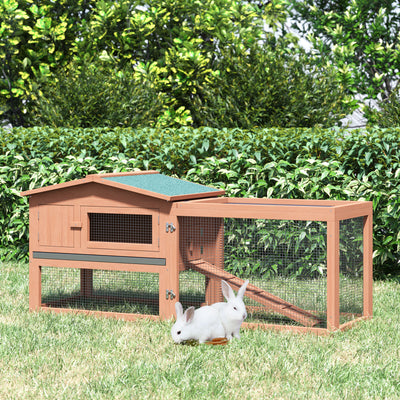 Pawhut Wooden Rabbit Hutch Bunny House Small Animal Habitat w/ Backyard Run Ramp