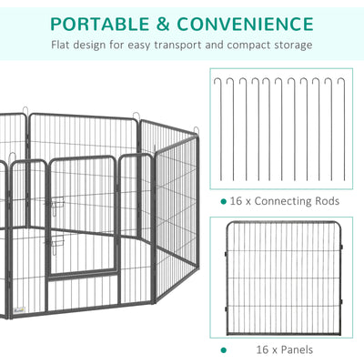 16 Panels Pet Playpen, 31.5" Heavy-Duty Dog Fence DIY Design w/ Doors, Latch