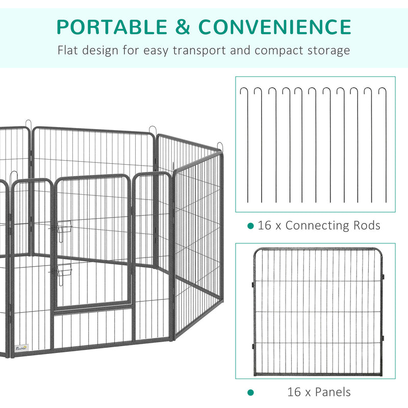 16 Panels Pet Playpen, 31.5" Heavy-Duty Dog Fence DIY Design w/ Doors, Latch