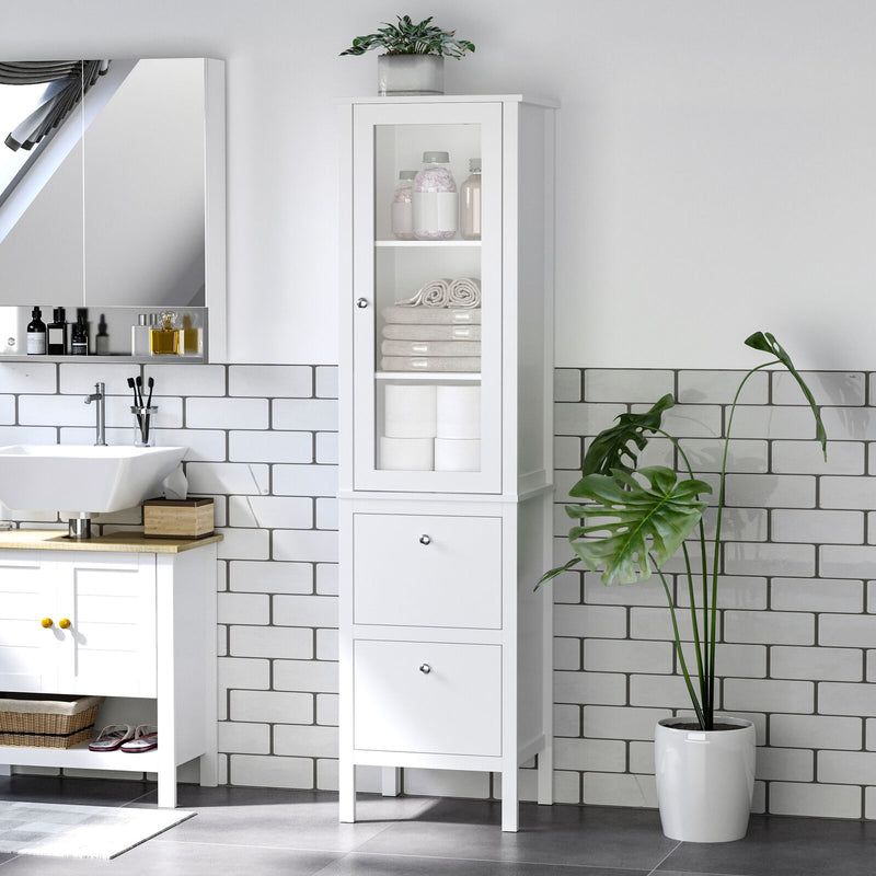 kleankin Freestanding Bathroom Cabinet with Tempered Glass Door and 2 Drawers