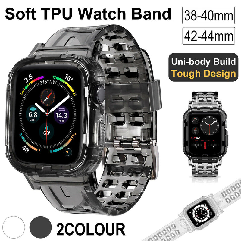 For Apple Watch Band 44mm 42mm [2 in 1] Shockproof Bumper Case + TPU Band Strap